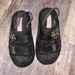 Juicy Couture Black & Gold Fluffy Slippers